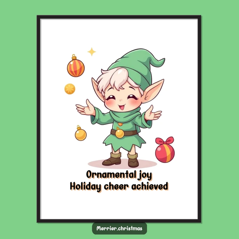 Free Printable Elf Wall Art: Glee-filled Juggling Elf Decor, Funny Downloadable Art for Christmas Lovers