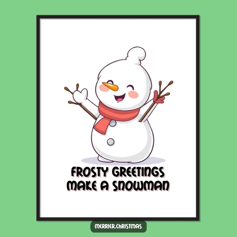 Free Printable Snowman Wall Art: Waving Winter Friend, Funny Downloadable Decor for Cozy Spaces