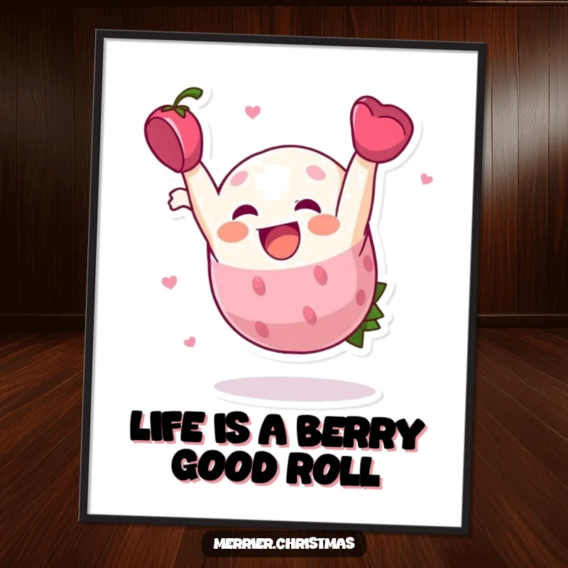 Funny Free Printable Wall Art: Cheerful holly berry character performing a delightful somersault, adding a touch of playful decor.