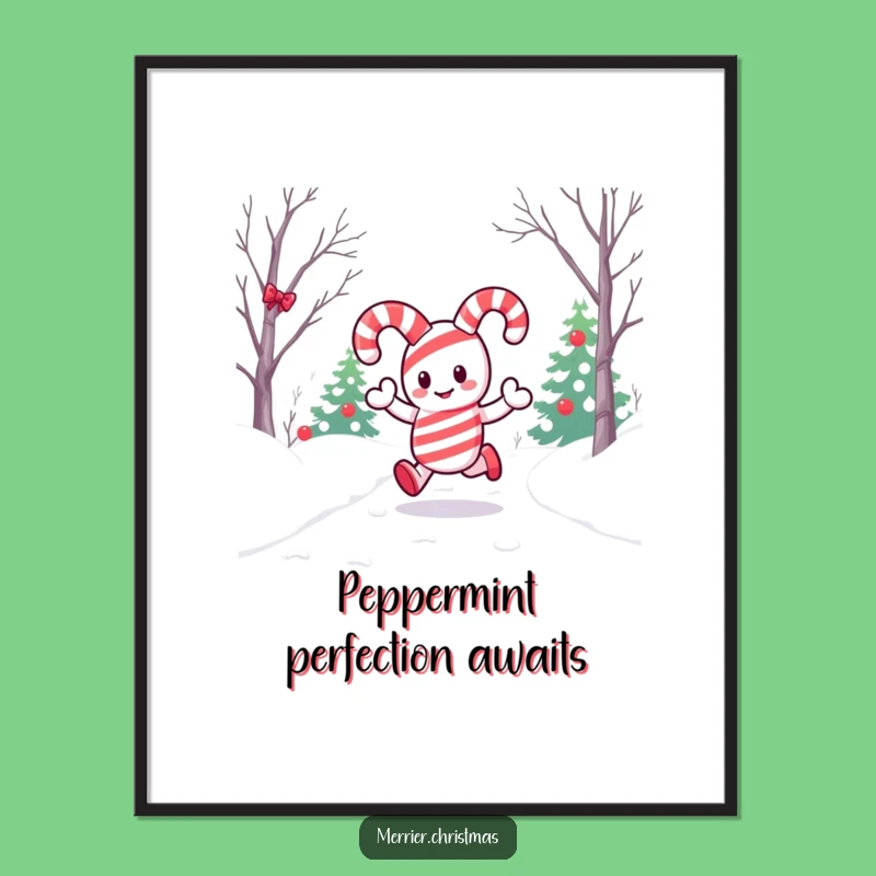 Free Printable Wall Art: Kawaii Candy Cane Hopping - Funny & Cute Downloadable Decor