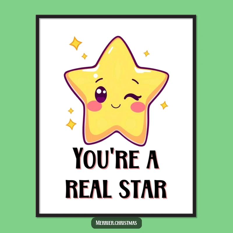 Free Printable Wall Art: Kawaii Star Winking, a Hilarious and Bright Downloadable Art Piece