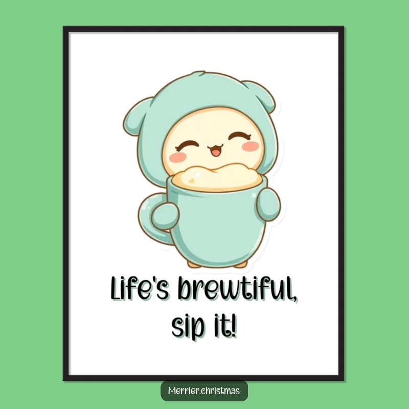 Free Printable Wall Art: Kawaii Wink & Warm Drink, Cozy Funny Downloadable Decor