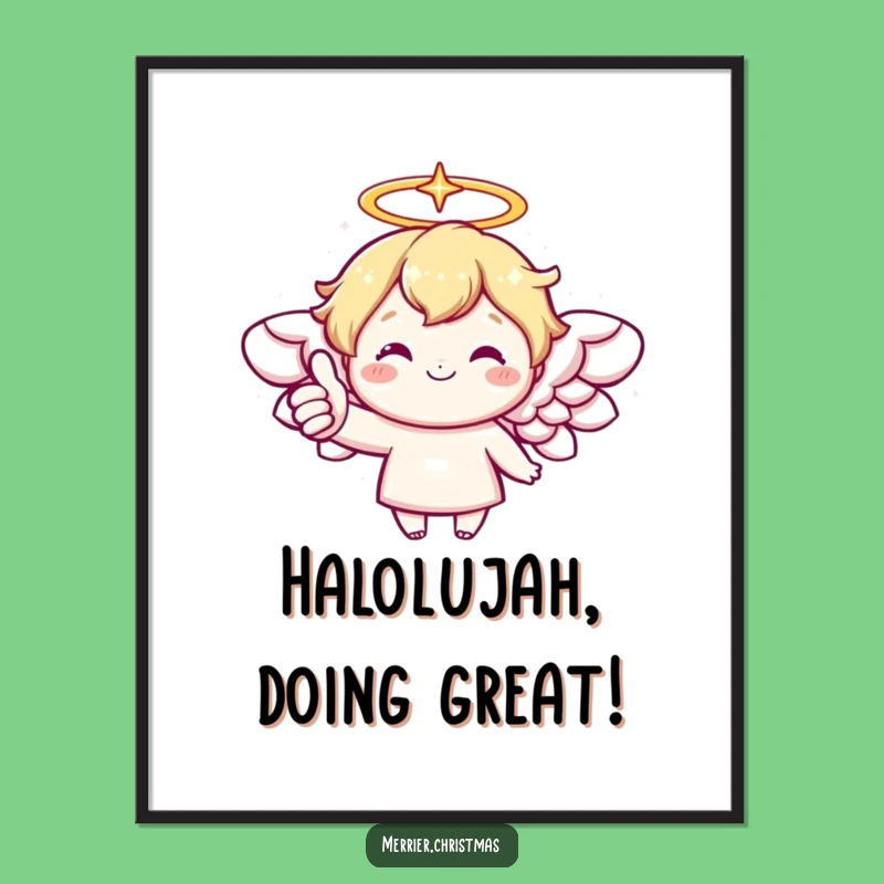 Free Printable Kawaii Angel Wall Art: Cheerful Thumbs Up, Heavenly Vibes, Quirky Decor Download