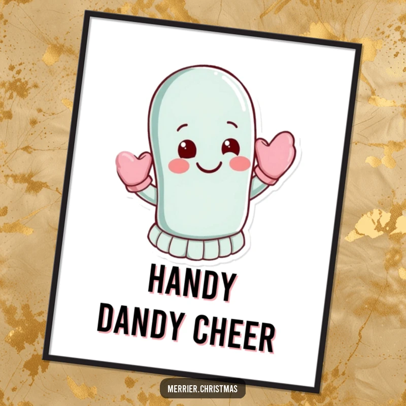 Friendly Free Printable Wall Art of a mitten character waving energetically with a warm smile, fun character art.