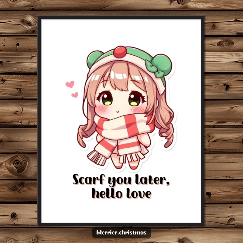 Funny Free Printable Wall Art: A character in a festive scarf blowing a kiss, adding cheerful charm to your decor.