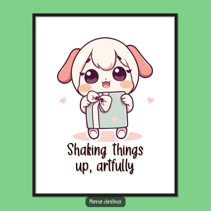 Funny Free Printable Kawaii Wall Art: Excited Gift Shaking Downloadable Joy