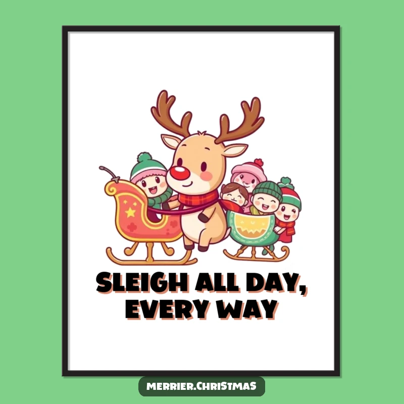 Free Printable Funny Reindeer Art: Laughing Sleigh, Humorous Downloadable Wall Decor