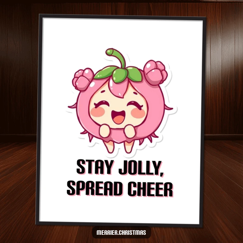 Funny Free Printable Wall Art: A holly berry character giggling with excitement, bringing a cheerful and festive atmosphere.