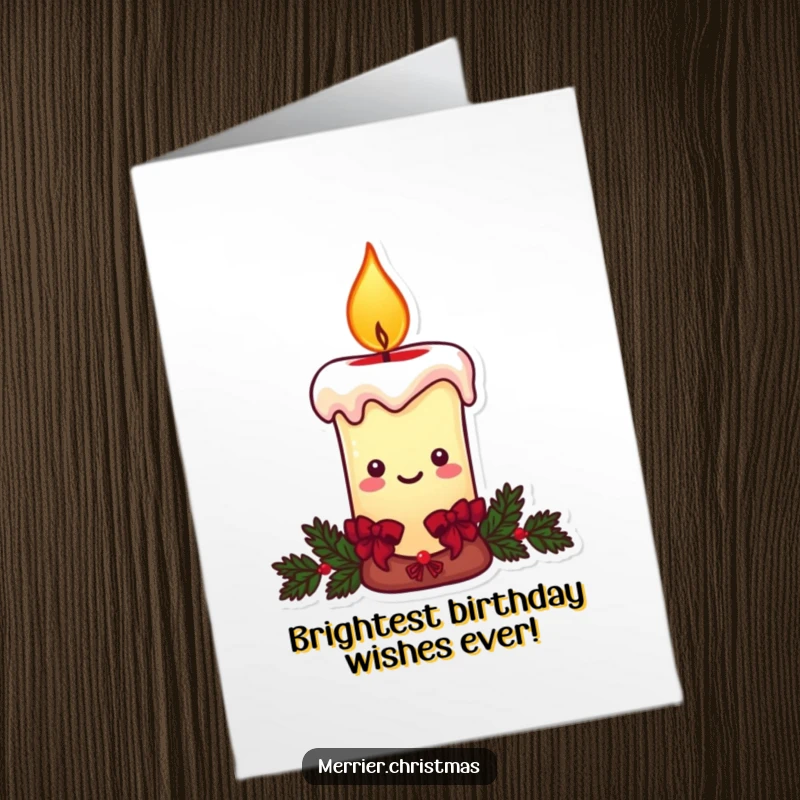 Funny Free Printable Birthday Card: A Christmas candle character with a warm, smiling flame, bringing birthday cheer.