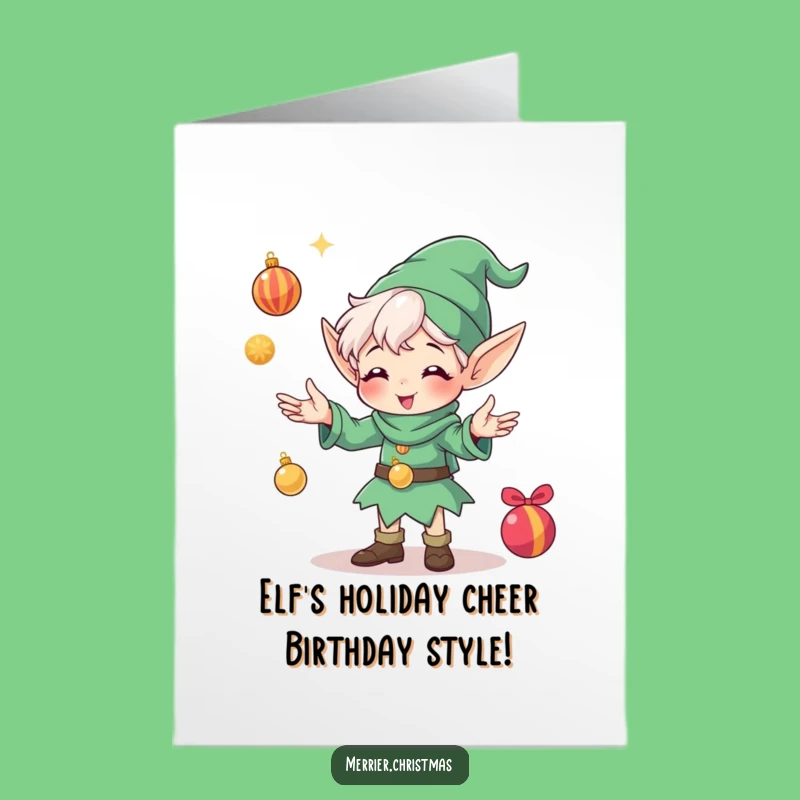 Free Printable Elf Birthday Card: Hilarious Juggling Elf, Funny Downloadable Gift for Friends