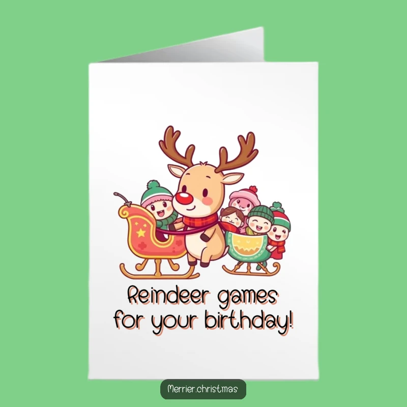 Free Printable Funny Birthday Reindeer Card: Laughing Sleigh, Joyful Downloadable Gift