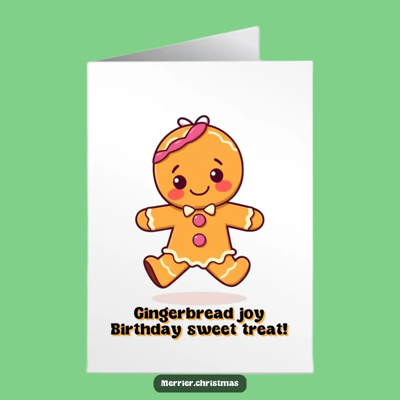 Free Printable Gingerbread Birthday Card: Hopping Cookie, Funny Downloadable Gift for Sweet Celebrations