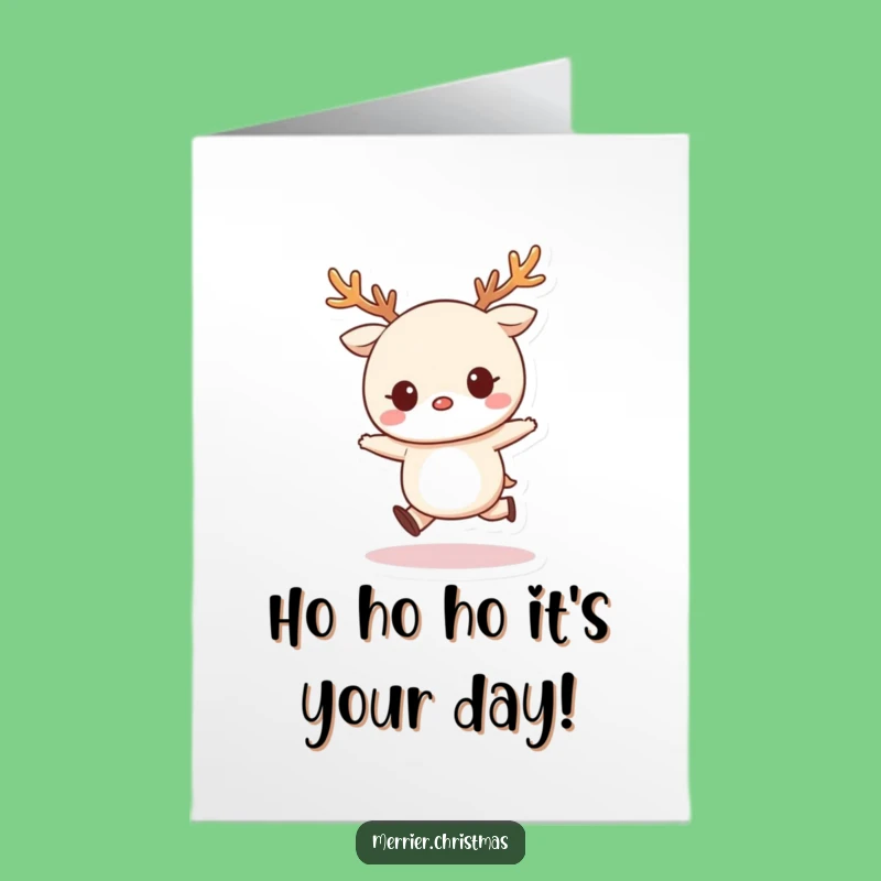 Free Printable Birthday Card: Kawaii Reindeer Skip Funny Downloadable Holiday