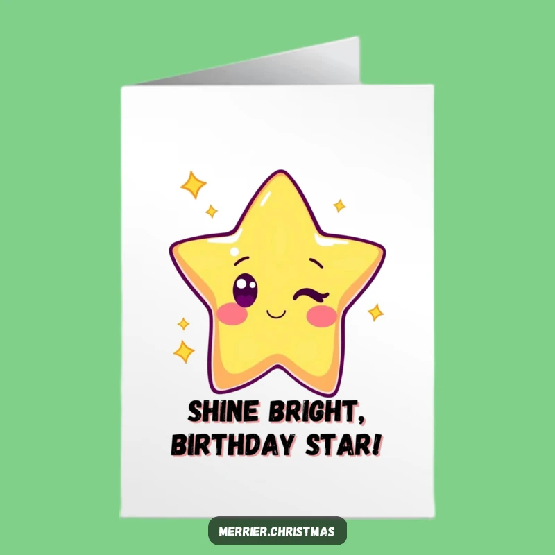 Free Printable Birthday Card: Kawaii Star Winking, a Hilarious Downloadable Greeting for Fun