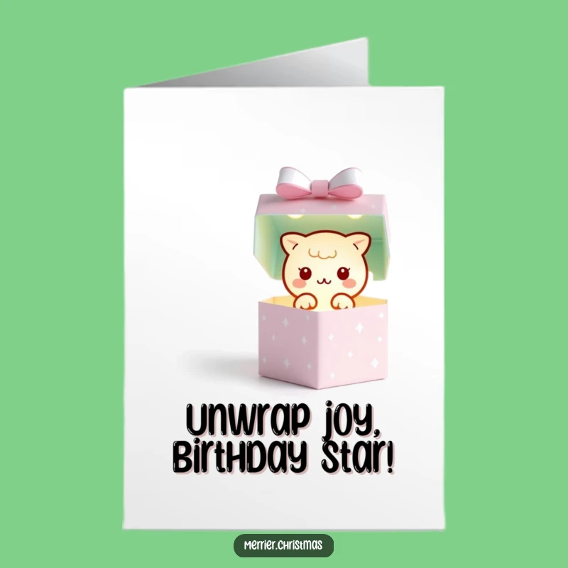 Free Printable Birthday Card: Kawaii Gift Box Reveals Light for a Bright Celebration