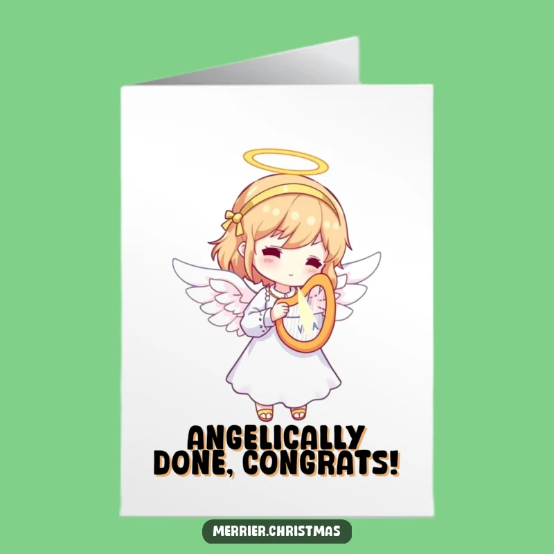 Free Printable Angel Congrats Card: Harp Serenade Downloadable Divine Achievement