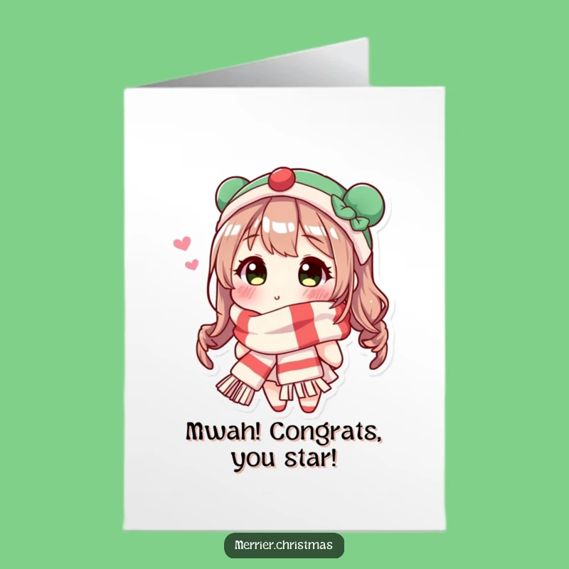 Free Printable Congrats Card: Kissing Scarf Character's Joy - Funny Downloadable
