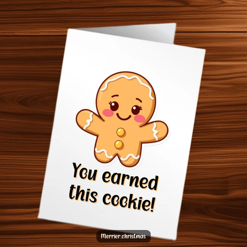 Funny Free Printable Congrats Card: Whimsical gingerbread cookie man with a beaming smile celebrating a win.