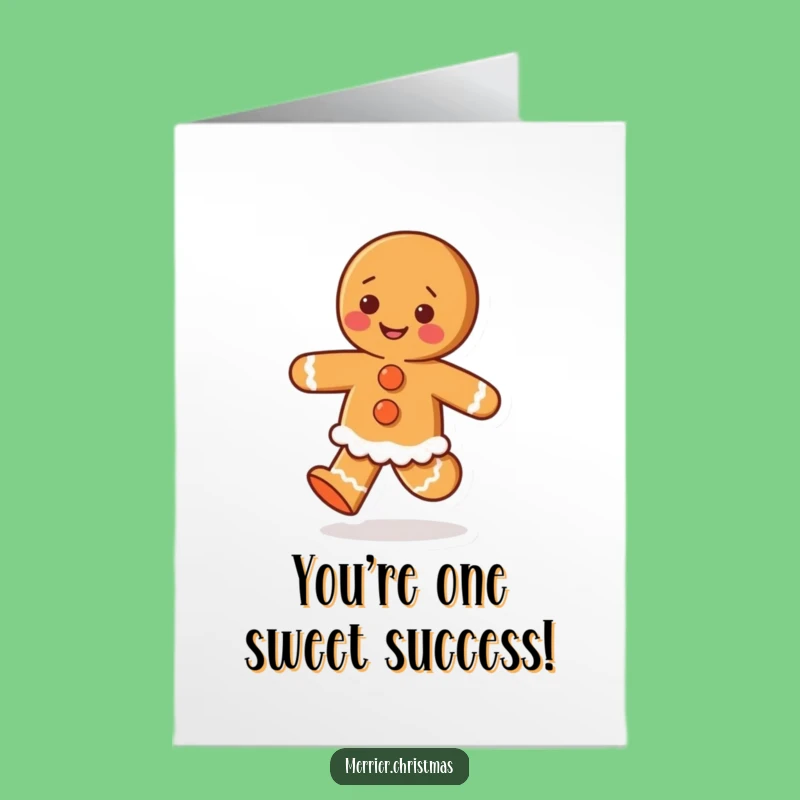 Free Printable Congrats Card: Gingerbread Person Doing a Joyful Skip