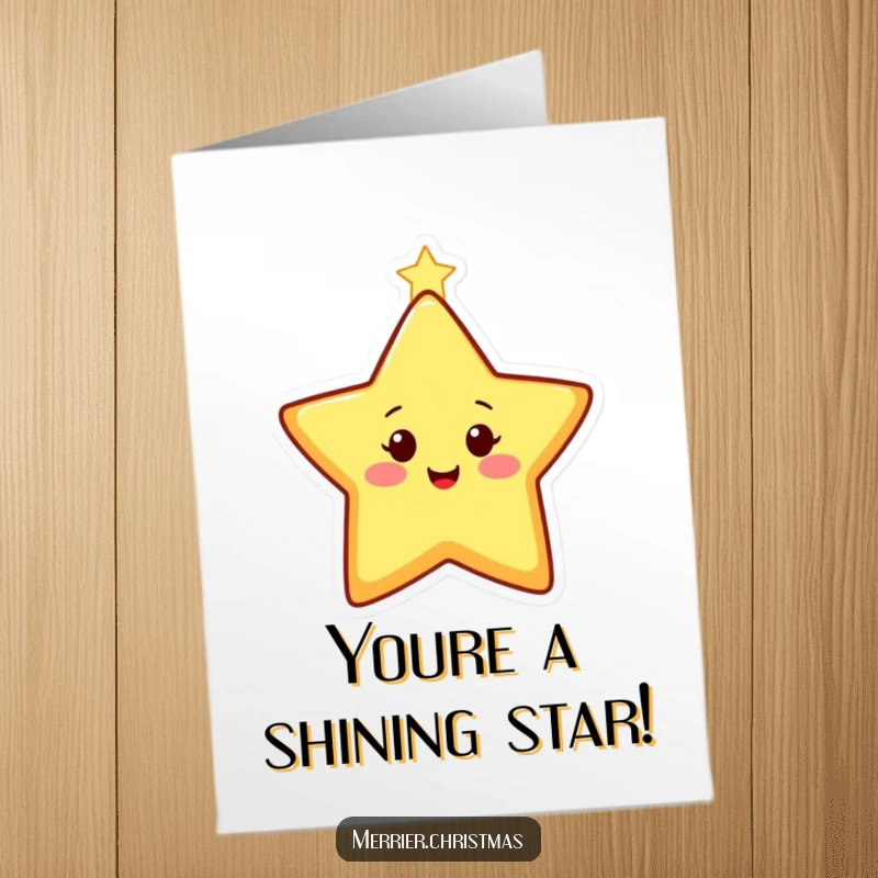 Funny free printable congratulations card with a stylized Christmas star character twinkling with pride for their achievement.