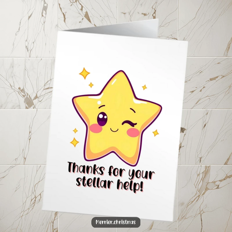 Funny Free Printable Thank You Card: A cheerful kawaii star character shines and winks, conveying heartfelt gratitude with a delightful, bright personality.