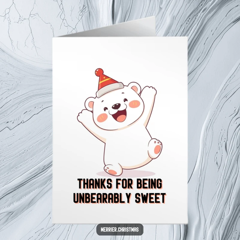 Funny Free Printable Thank You Card: Happy polar bear cub doing a somersault to send thanks.