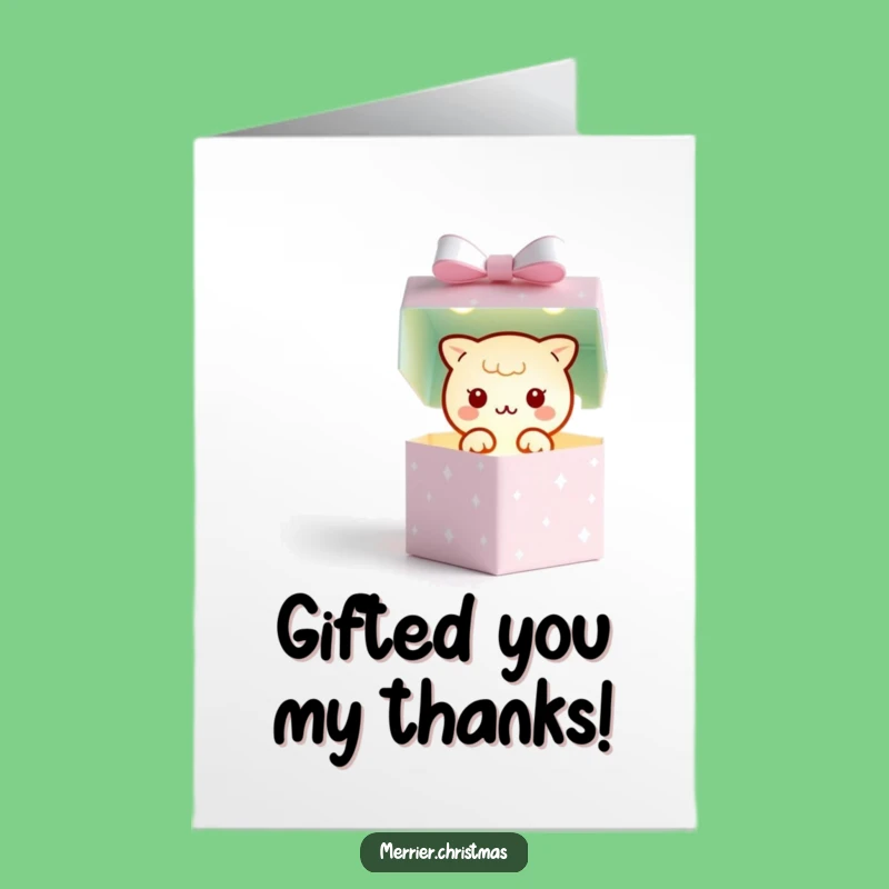 Free Printable Thank You Card: Kawaii Gift Box Light for a Grateful Greeting