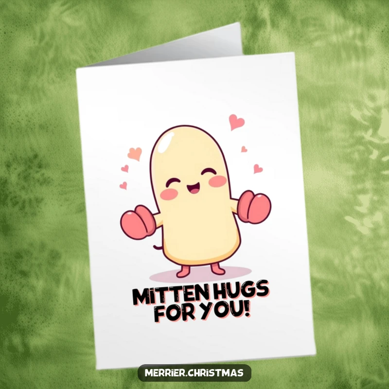 Funny Free Printable Thank You Card: A cute, dancing mitten character showing appreciation with pure glee.