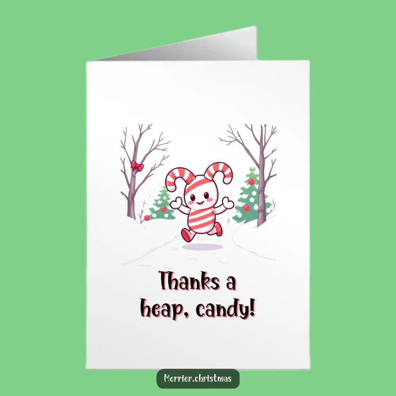 Free Printable Thank You Card: Kawaii Candy Cane Hop Expressing Gratitude with Sweetness