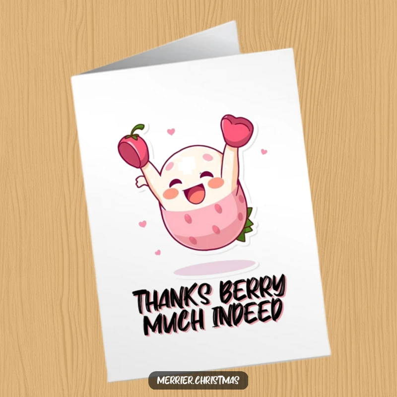 Funny Free Printable Thank You Card: Joyful holly berry character doing a delightful somersault, sending thanks with festive flair.