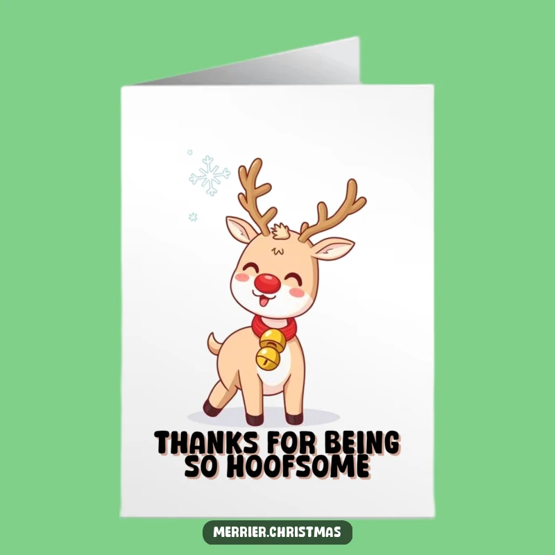 Free Printable Thank You Card: Reindeer Tossing Snowflake Funny Downloadable Gift