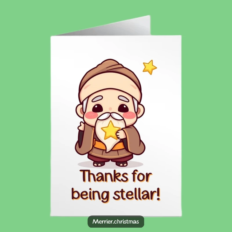 Free Printable Kawaii Wise Man Thank You Card: Star of Gratitude, Joyful Thanks, Print Instantly