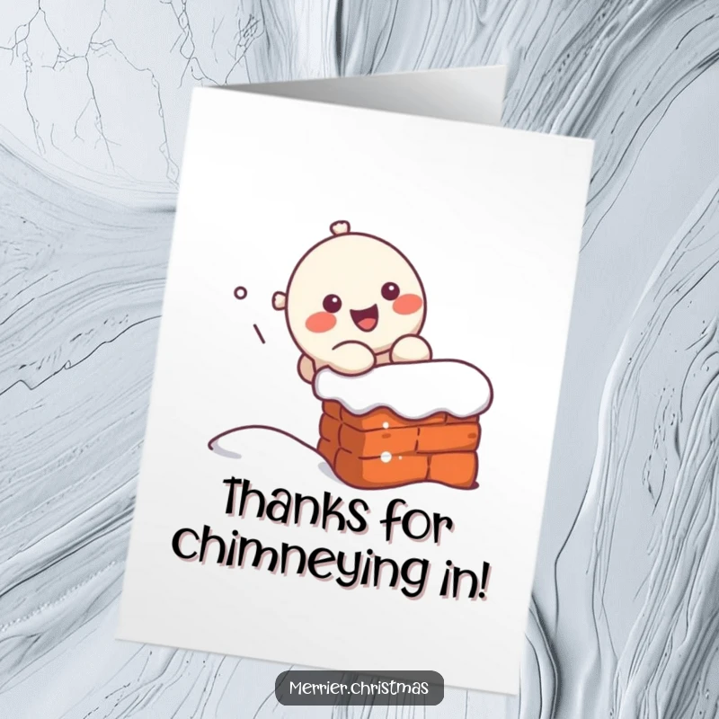 Funny Free Printable Thank You Card: A kawaii character joyfully slides down a chimney, perfect for expressing heartfelt thanks.