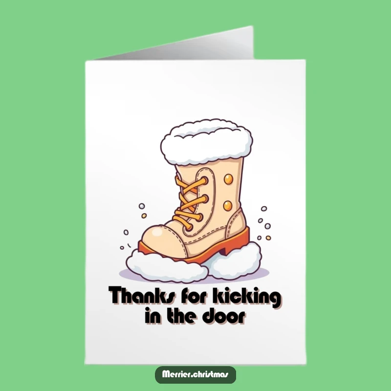Free Printable Thank You Boot Card: Funny Snow Kicking Expressive Downloadable