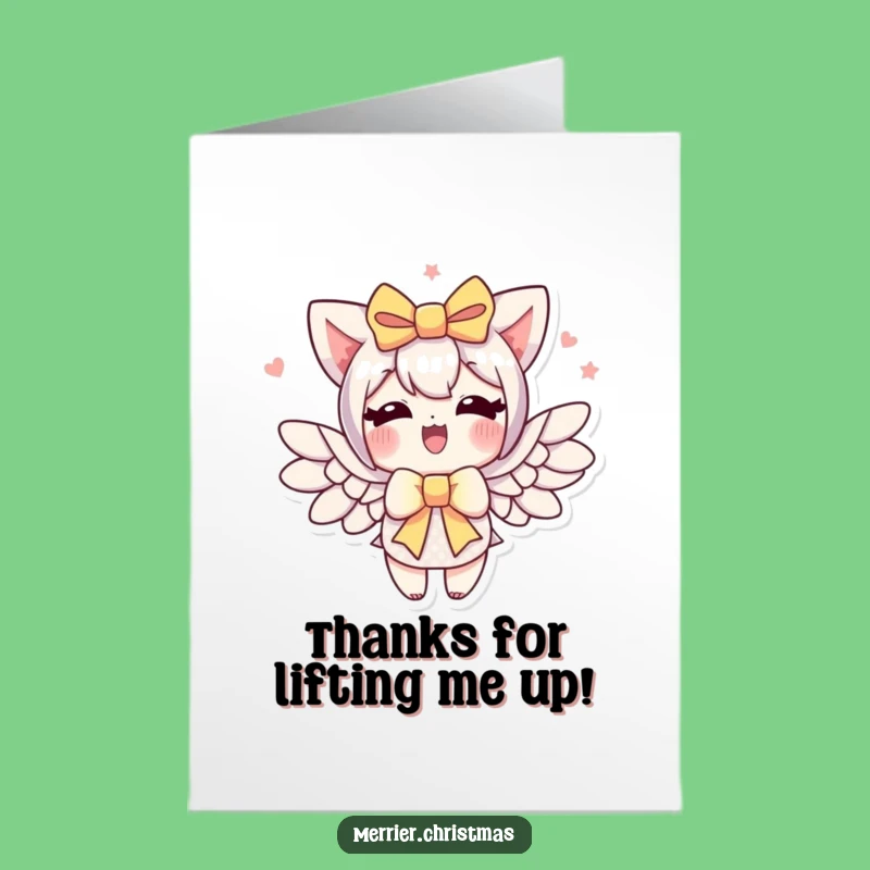 Free Printable Flying Bow Thank You Card: Winged Gift, Funny Downloadable Appreciation