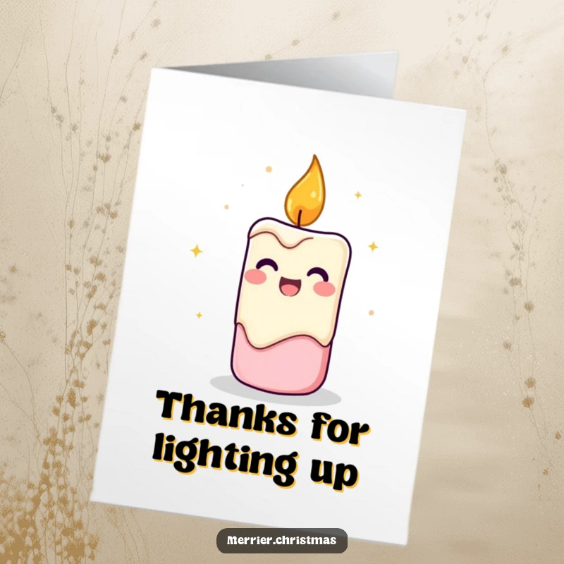 Funny Free Printable Thank You Card: A candle character flickering with cheerful energy expressing thanks, a perfect downloadable gift.