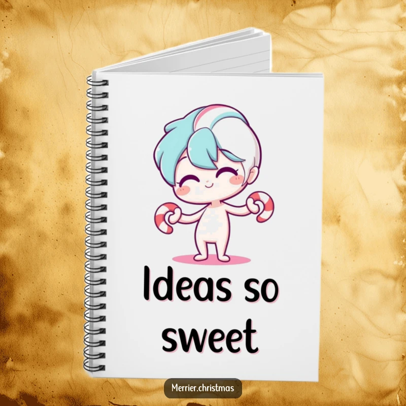 Funny notebook featuring a stylized candy cane character bending playfully, ideal for writing, drawing, or planning with a sweet and humorous holiday theme.
