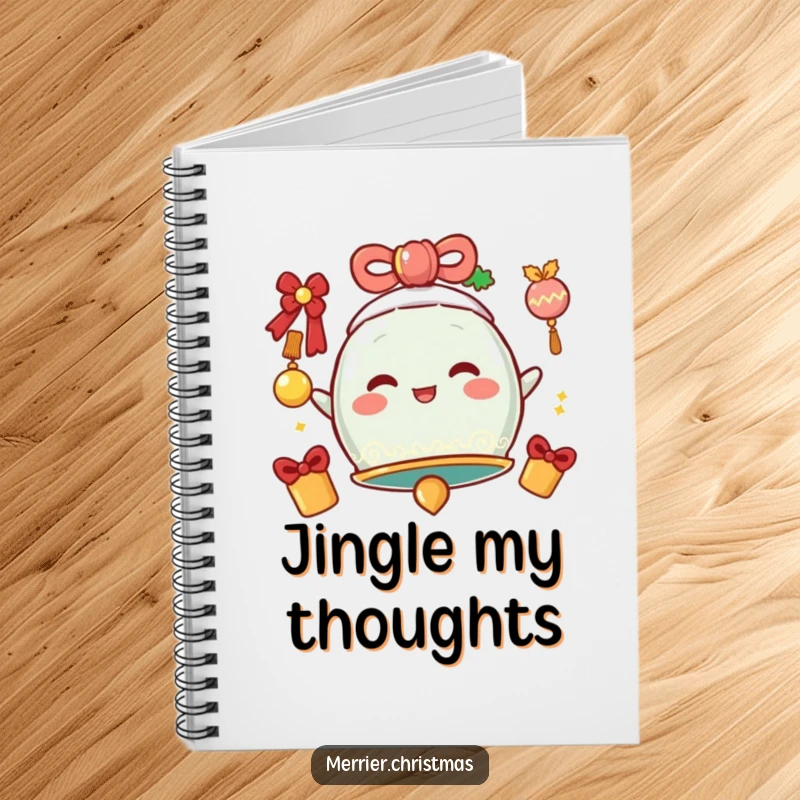 Funny Notebook with a festive bell character featuring a cheerful, jingly vibration, perfect for jotting down thoughts and ideas.