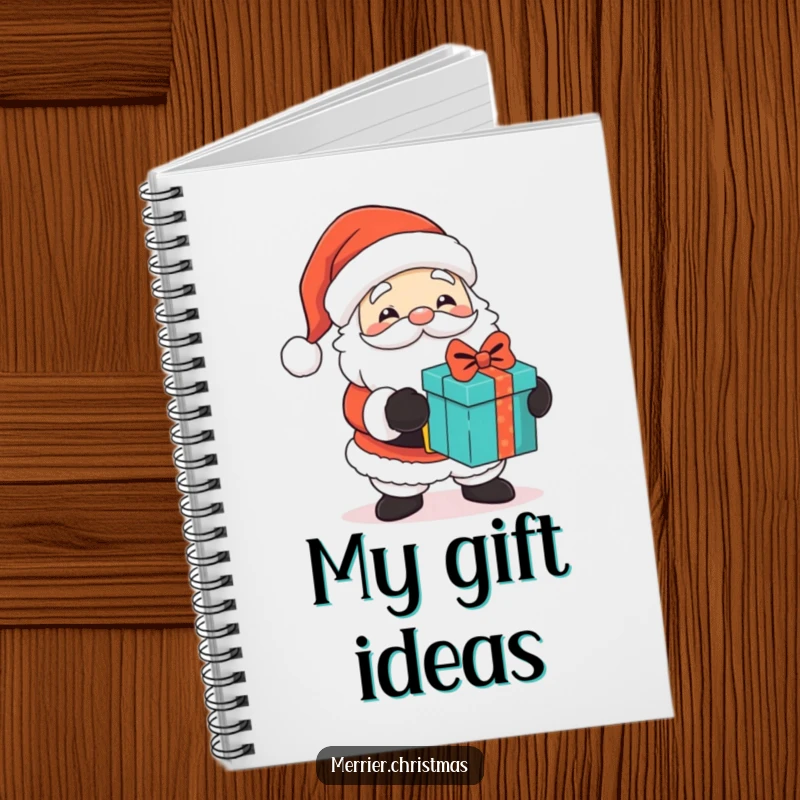 Funny notebook with a cute Santa Claus character on the cover, ready to hand out gifts with a humorous holiday theme.