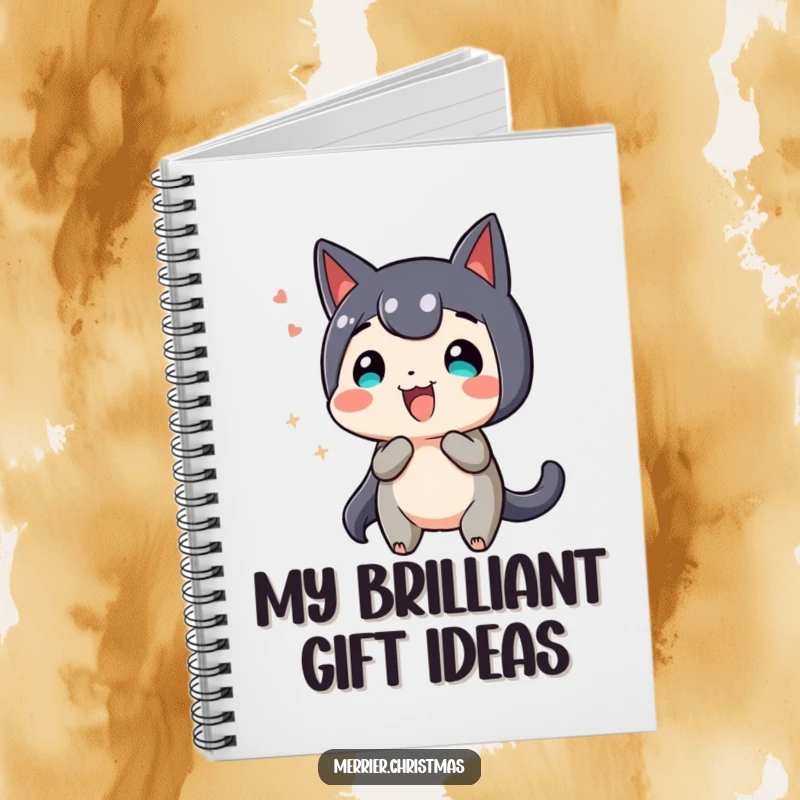 Funny Notebook, a present character wiggling enthusiastically, ready to hold your exciting thoughts and notes.