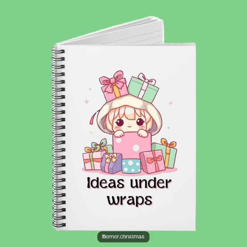 Funny Kawaii Peeking Present Pile Notebook, Jot Down Laughs!