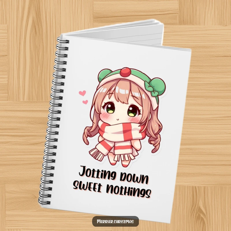 Funny Festive Scarf Kiss Notebook featuring a character in a scarf blowing a kiss, ideal for jotting down holiday notes.