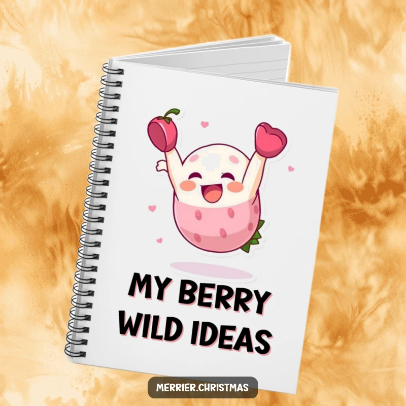 Funny Notebook, a holly berry character doing a somersault, ready to capture your cheerful thoughts.