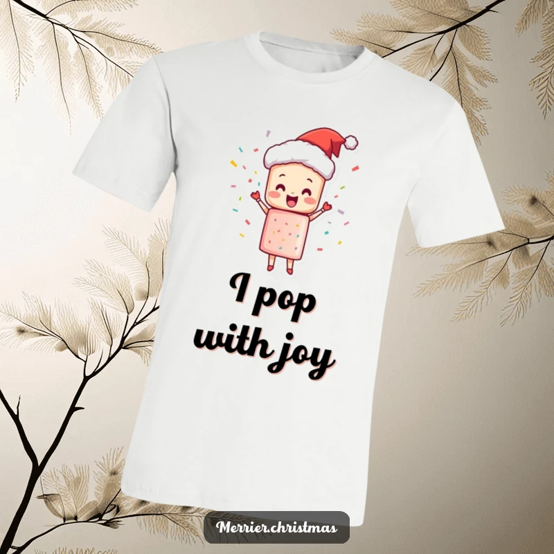 Funny T-Shirt showcasing a Christmas cracker character joyfully popping with confetti and happiness, perfect for celebrations.