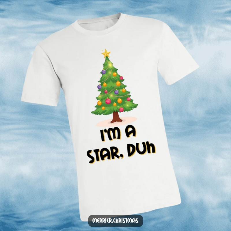 Funny cute Christmas tree t-shirt with sparkling ornaments, twinkling brightly, ideal for holiday comfort and a funny gift.
