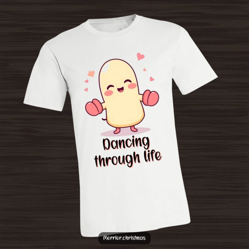 Funny dancing mitten t-shirt, a cute character full of glee, joyfully dancing and radiating positive energy.