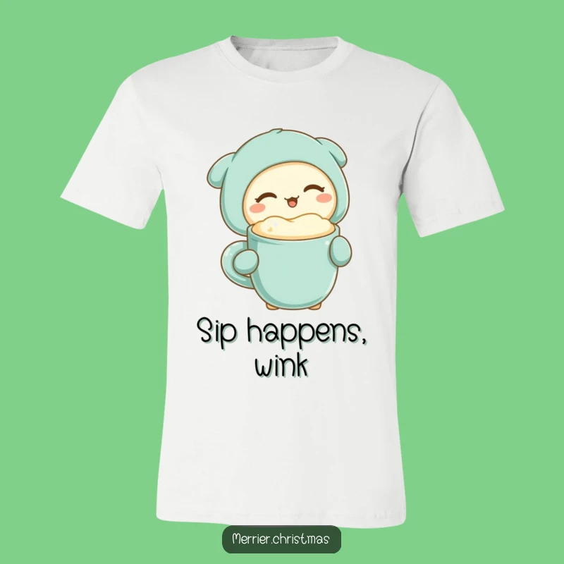 Funny Kawaii Winking Drinker T-Shirt: Wear Your Love for Warm Drinks Hilariously!