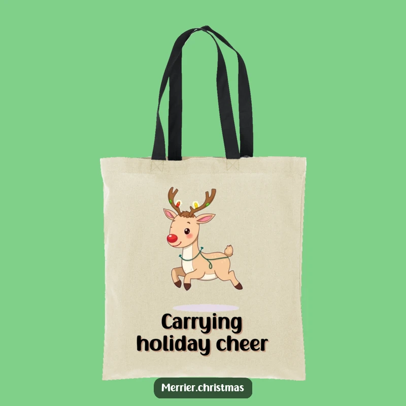 Funny Christmas Reindeer Tote Bag: Joyful Prancing Lights, Cute Funny Gift