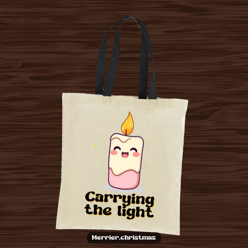 Funny Candle Tote Bag showing a flickering candle character with a cheerful vibe, perfect for carrying essentials with a spark.