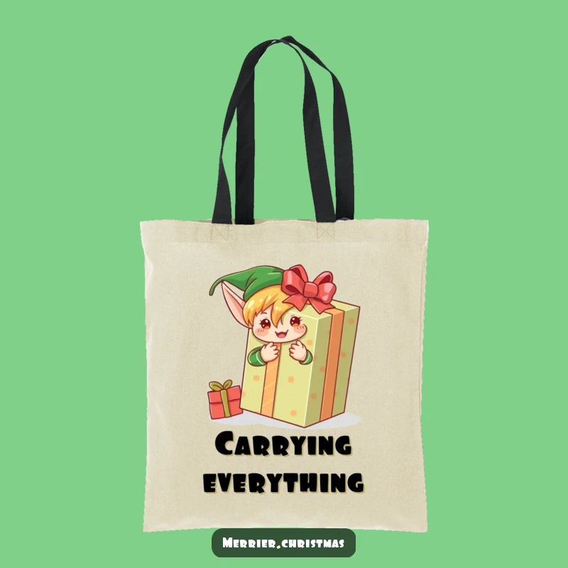 Funny Elf Wrapping Tote Bag: Enthusiastic Gift Handler, Cute Funny Gift